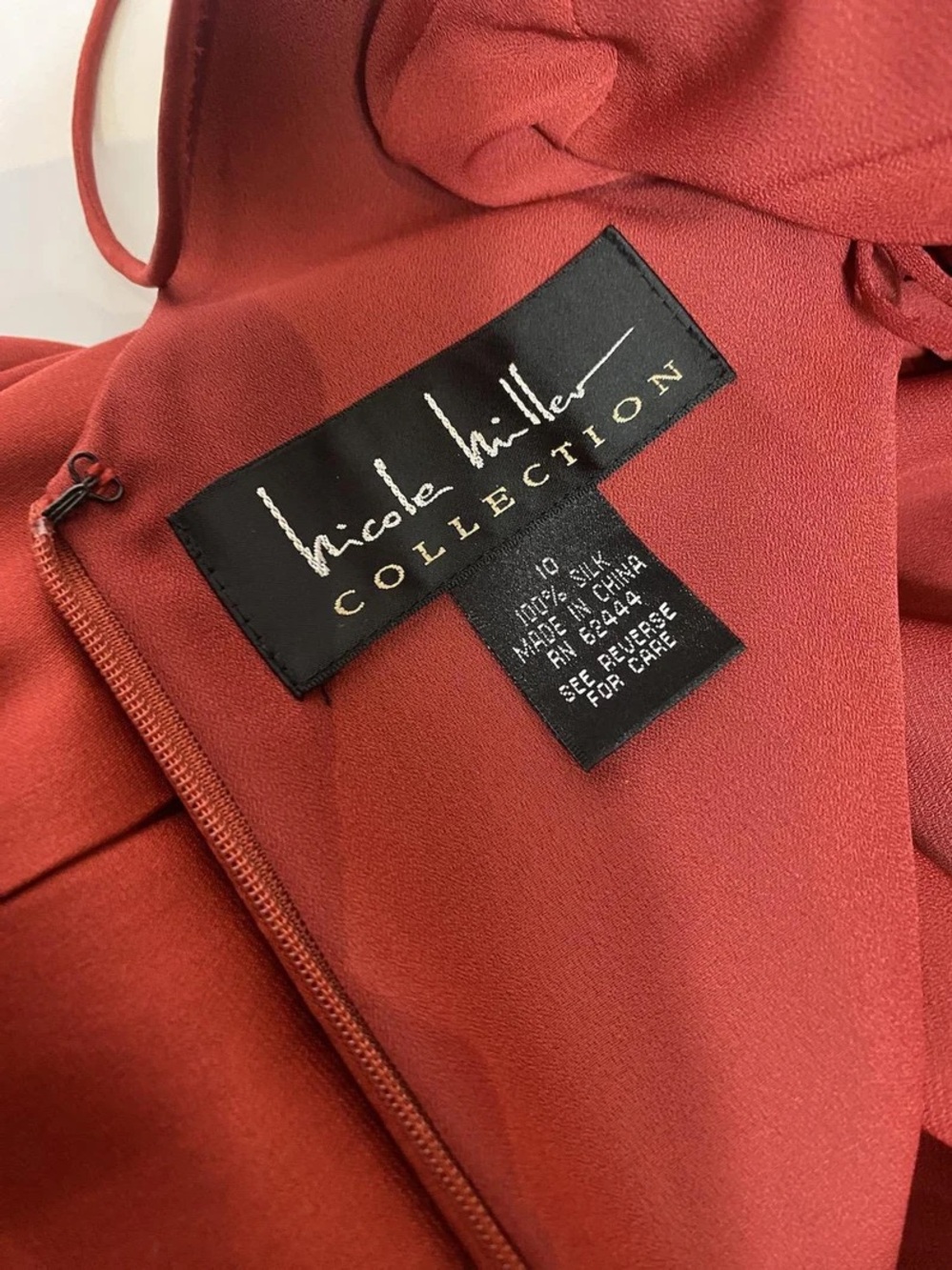1990s - Y2K Nicole Miller Red Silk Satin and Gold Lace Gown Deadstock NWT - Picture 9 of 10